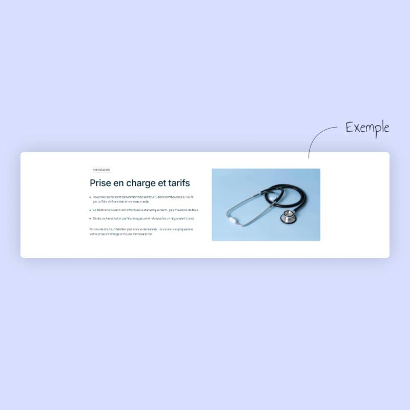 Exemple de section "honoraires" pour un site web d'infirmière libérale