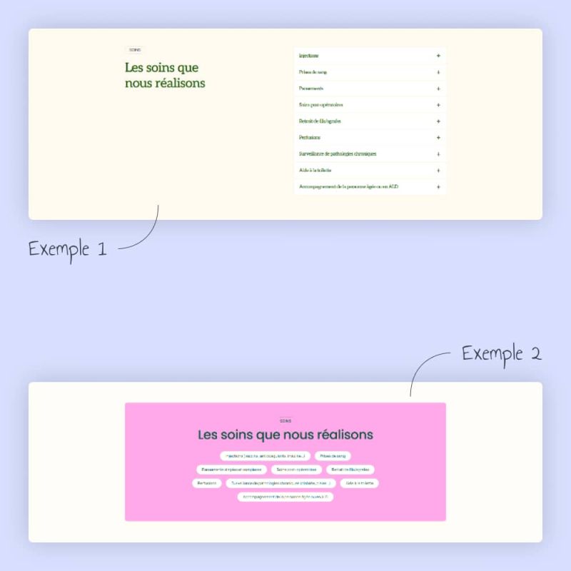 Exemples de section "soins proposés" pour un site vitrine d'infirmier libéral