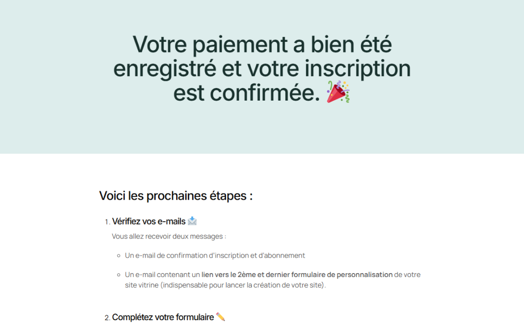 Capture d'écran de la page de confirmation d'inscription à IDEL' UP