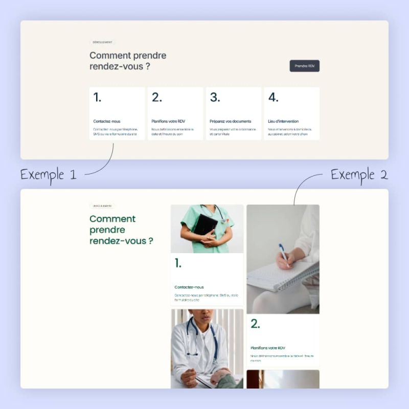 Exemples de section "comment prendre rdv" pour un site web d'IDEL